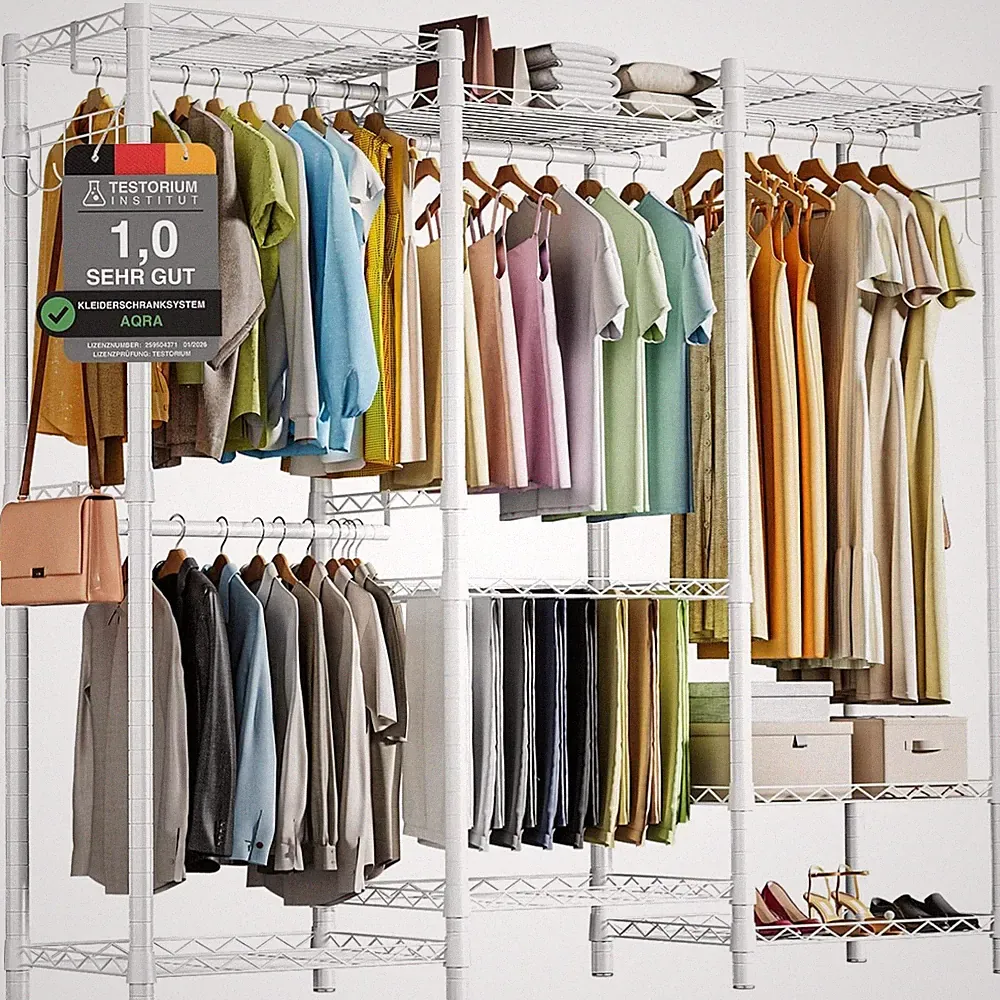 Kleiderständer Schwerlast Kleiderschrank Metall 172x194x38cm Edelstahl