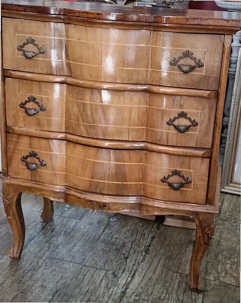 kleine antik Barock Stil Möbel Kommode Intarsiert Bauch Schubladen Kärtchen