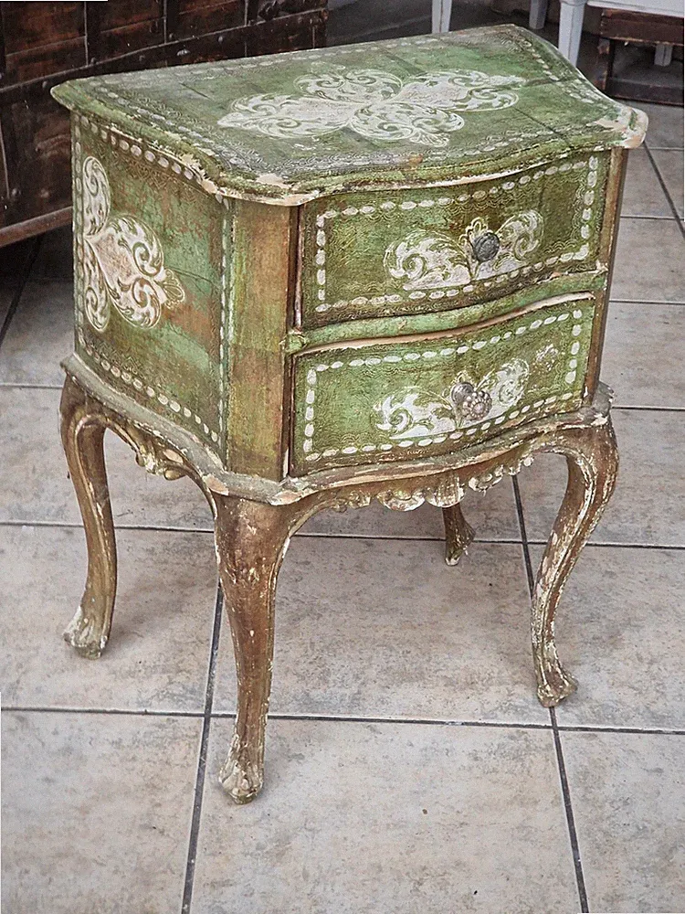 Kleine Florentiner Barock Stil Kommodo Möbel grün altgold farben 48 cm hoch