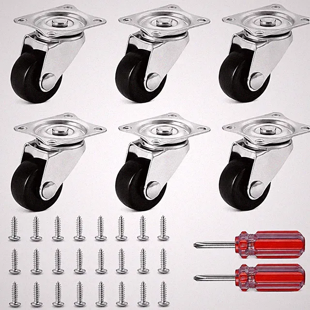 Kleine Möbelrollen 25mm Gummi 360° drehbar mit Schrauben für Schränke, Regale, B