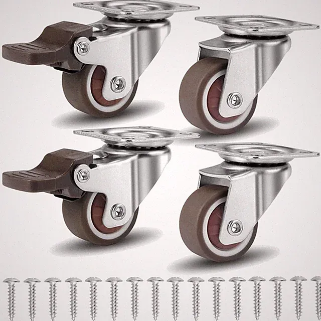 Kleine Möbelrollen 25mm mit Bremse 4er Set 60kg Tragkraft Braun TPR Edelstahl