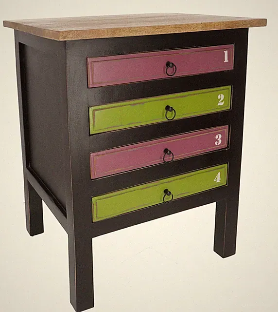 Kleine Vintage Kommode, Beistelltisch, Nachtschrank mit 4 Schubfächern - Model