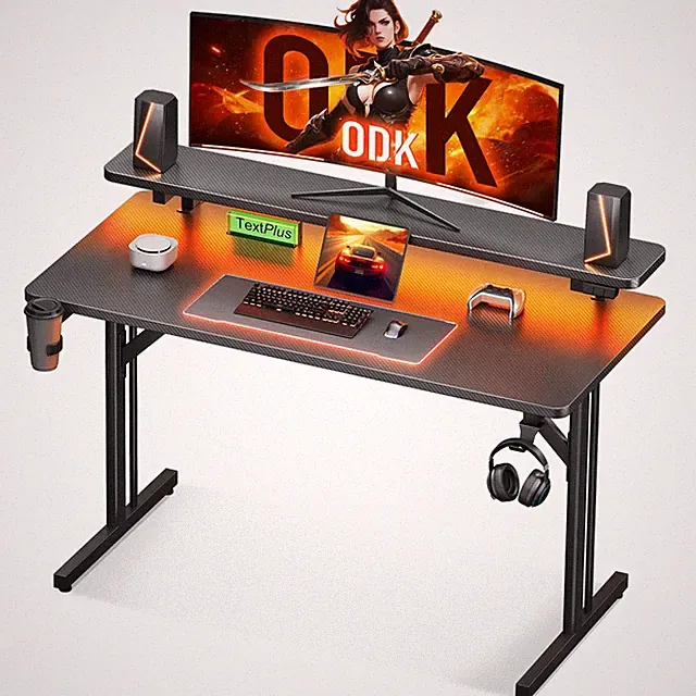 Kleiner Gaming Schreibtisch mit LED, 100 cm, Carbon Fiber Schwarz
