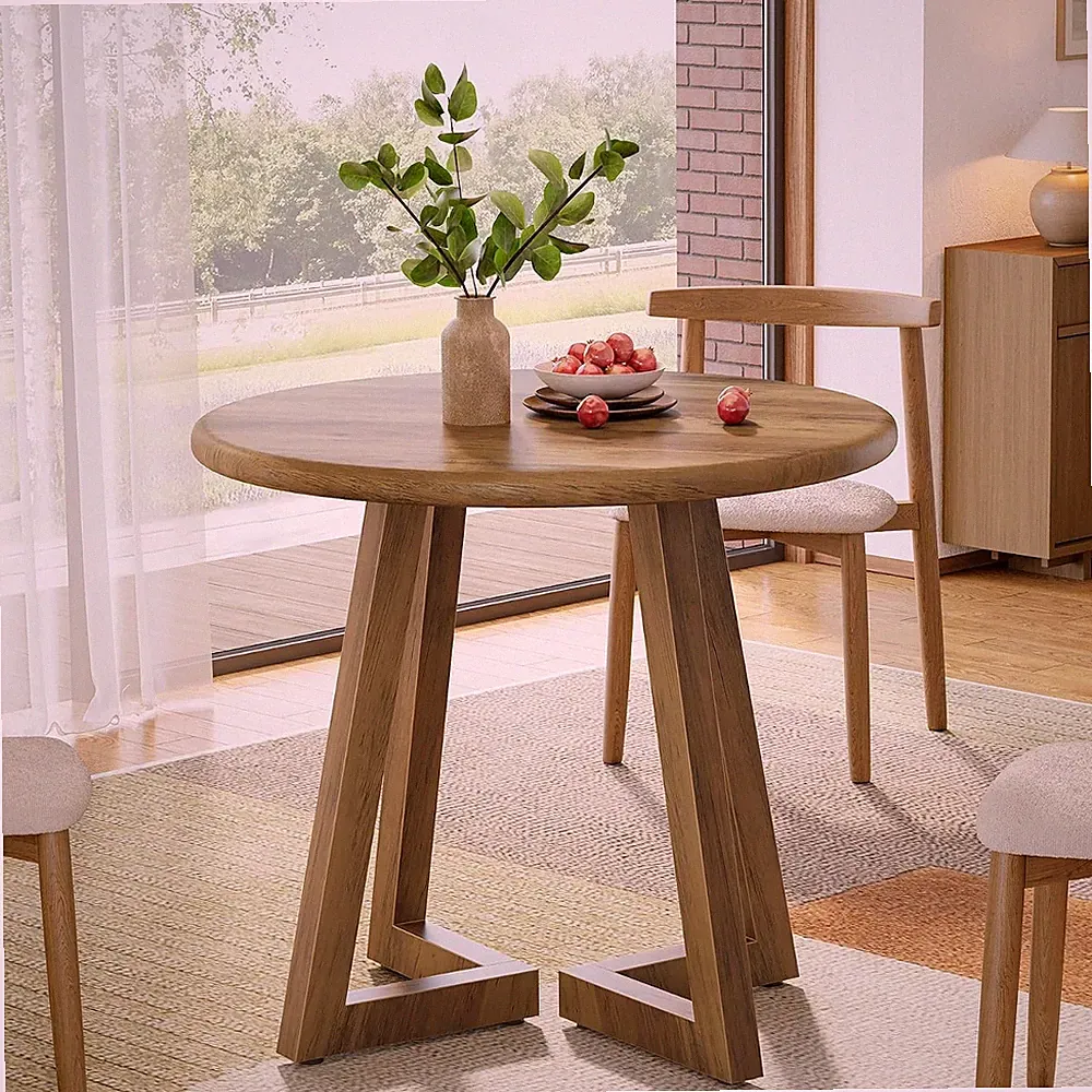 Kleiner Runder Esstisch für 2–4 Personen, 80 cm Küchentisch für Esszimmer, Braun