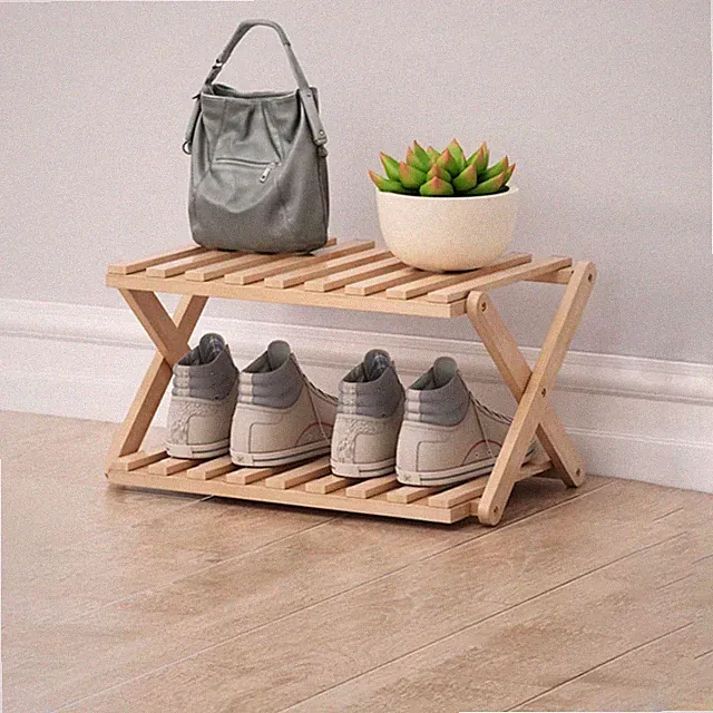 Kleines Schuhregal aus Bambus, für Korridore und Schlafzimmer, 2 Ebenen