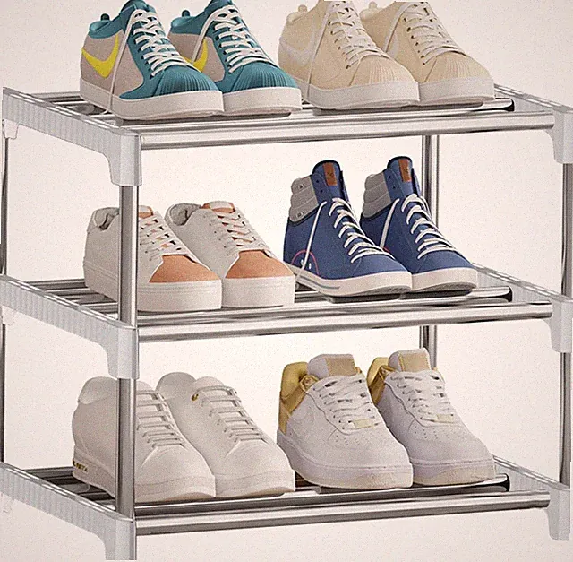 Kleines Schuhregal mit 3 Ebenen, Schuhregal schmales stapelbares, Schuhregal