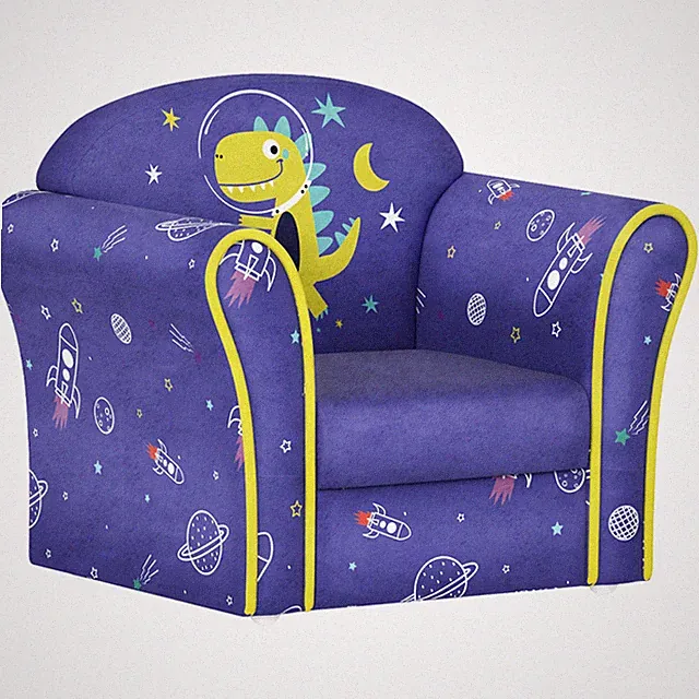 Kleinkind Sofa Blau 50x39x44cm Holzgestell Schwamm Planet Dinosaurier Sitz Spielzimmer.