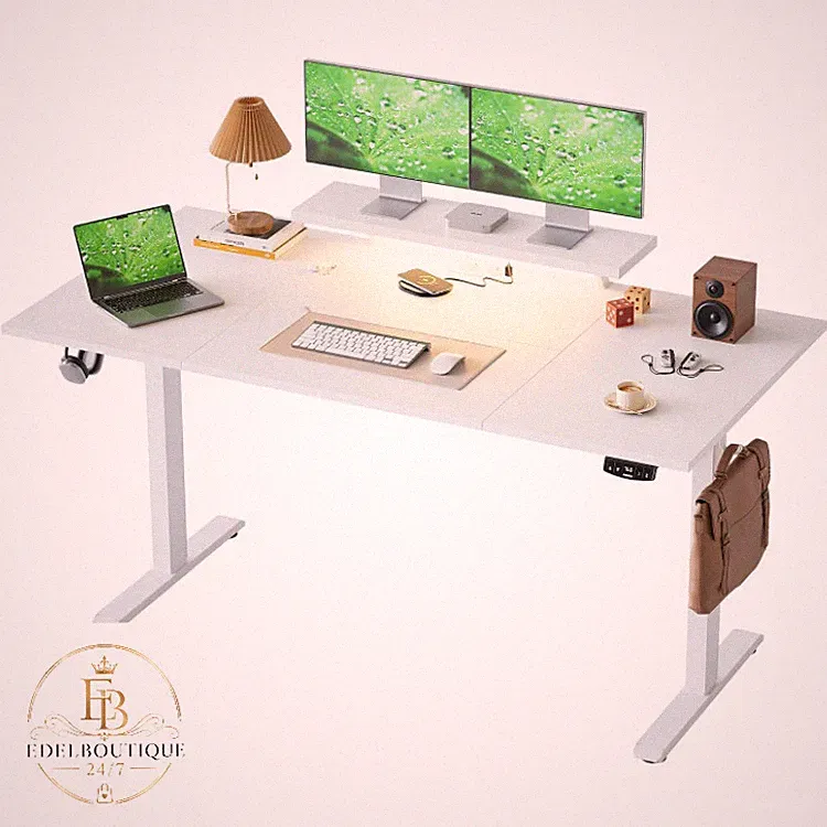 Klicelor Höhenverstellbarer Schreibtisch 160x80 cm Weiß mit LED und Steckdosen