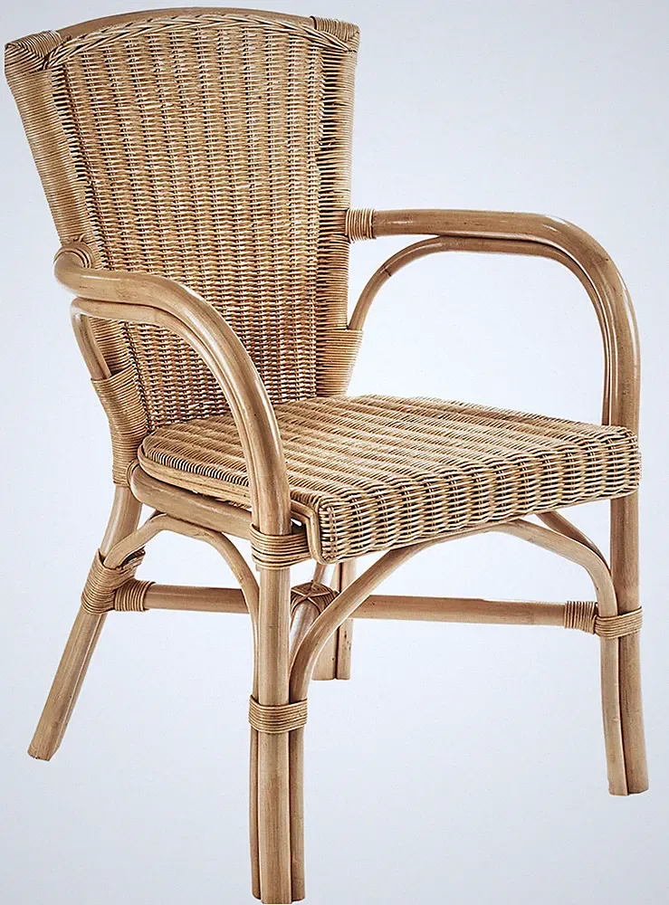 Kobolo Rattanstuhl Stuhl YORK aus Rattan geflochten - Rattan natur mit Armlehnen