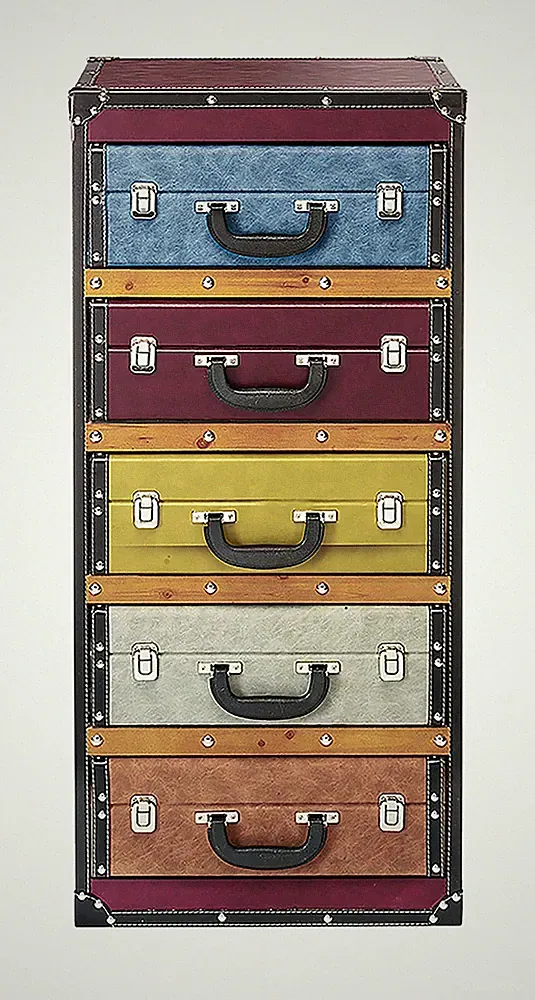 Kofferregal Regal in Kofferoptik Lagerregal - Bunt - 5 Fächer - 42x30x94 cm