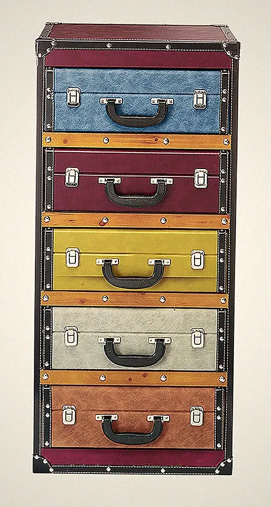 Kofferregal Regal in Kofferoptik Lagerregal - Bunt - 5 Fächer - 42x30x94 cm