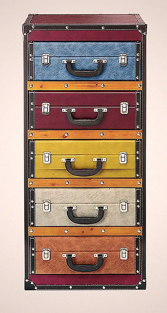 Kofferregal Regal in Kofferoptik Lagerregal - Bunt - 5 Fächer - 42x30x94 cm