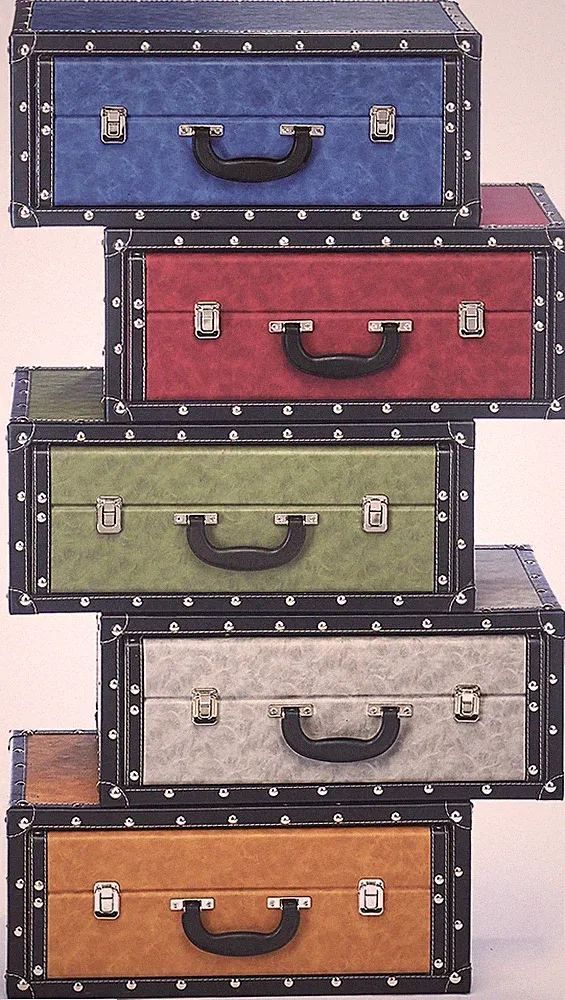 Kofferregal Regal Retro in Kofferoptik Dekoregal 5 Schubladen bunt Kunstleder
