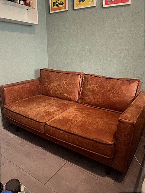 kollected Fort Dodge 2-Sitzer Sofa Leder braun mit Kissen, schwarzer Rahmen