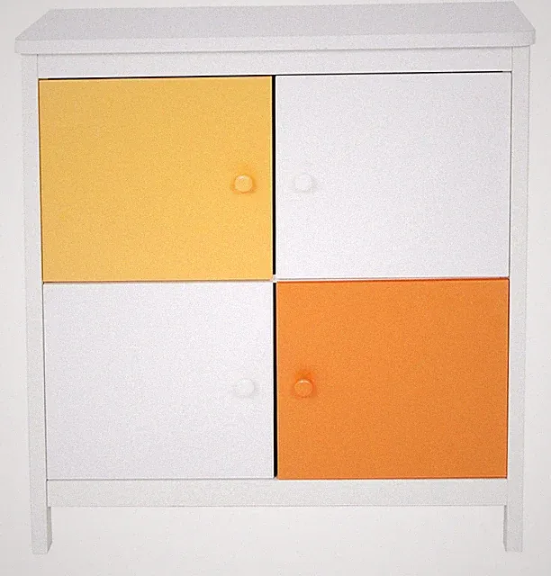Kombikommode Kinderzimmer Kommode Weiß 4 Türen gelb/orange Spielzeugschrank