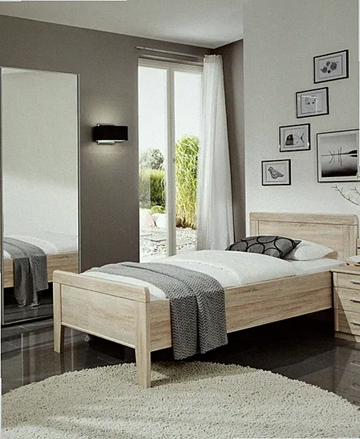 Komfortbett 90x200 Eiche säge. Einzelbett Gästebett Holzbett Seniorenbett Bett