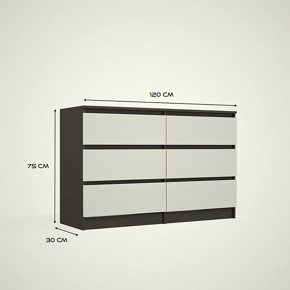 Kommode 120 cm breit | 6 Schubladen | 75 cm hoch | Farbe wählbar