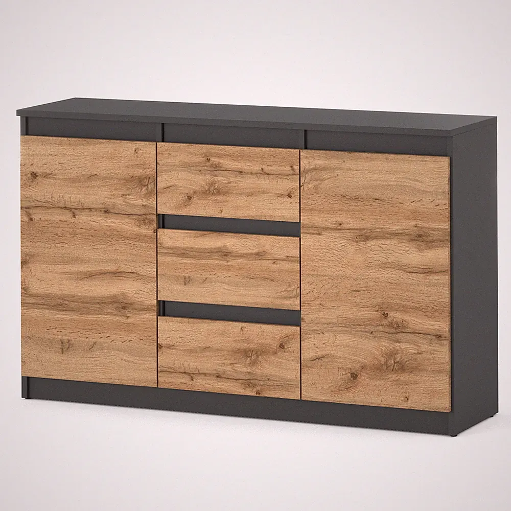 Kommode 120cm 3 Schubladen 2 Türen Anthrazit Wotan Grifflos Wohnzimmer Flur
