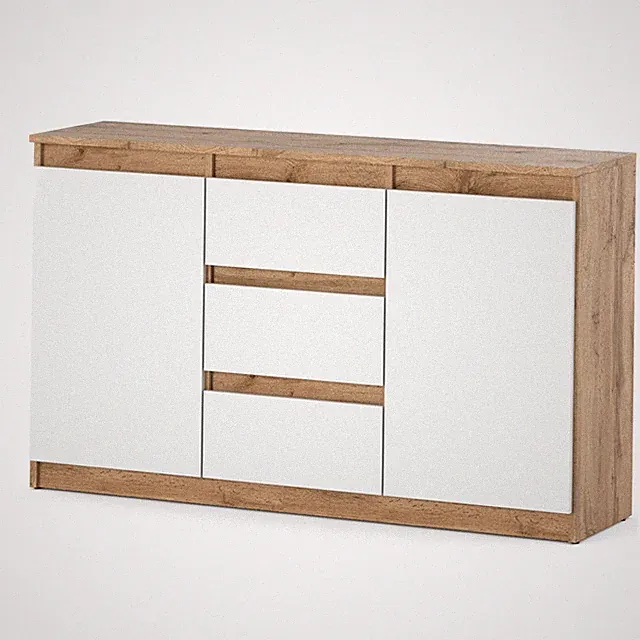 Kommode 120cm Sideboard 3 Schubladen Eiche und Weiß Grifflos Wohnzimmer Flur