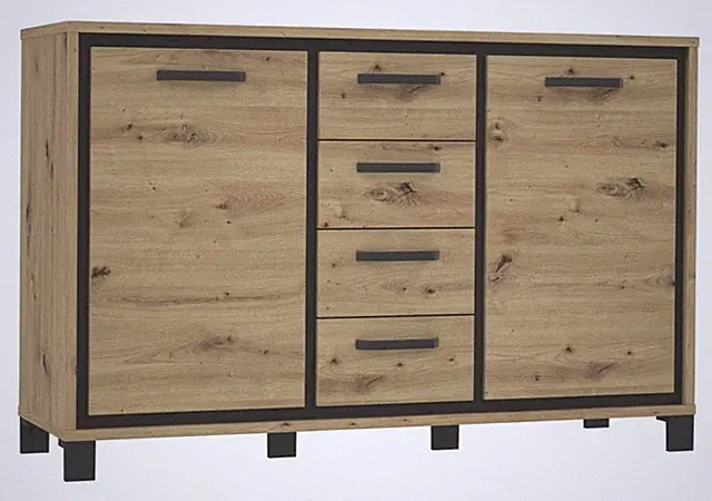 Kommode 138cm TRONDHEIM von Forte Artisan Eiche / Schwarz Eiche