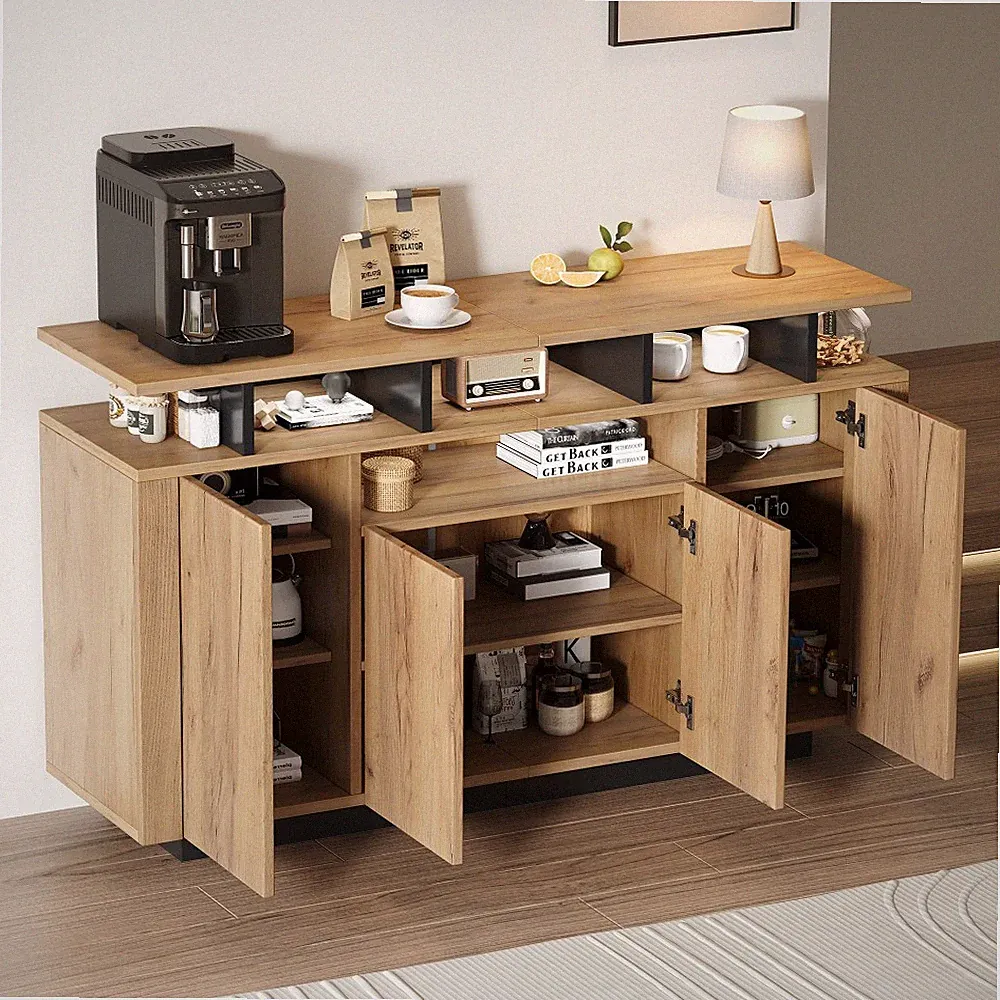 Kommode 140x40x85cm Natur Spanplatte 4 Tueren 3 Faecher Kippschutz Wohnzimmer