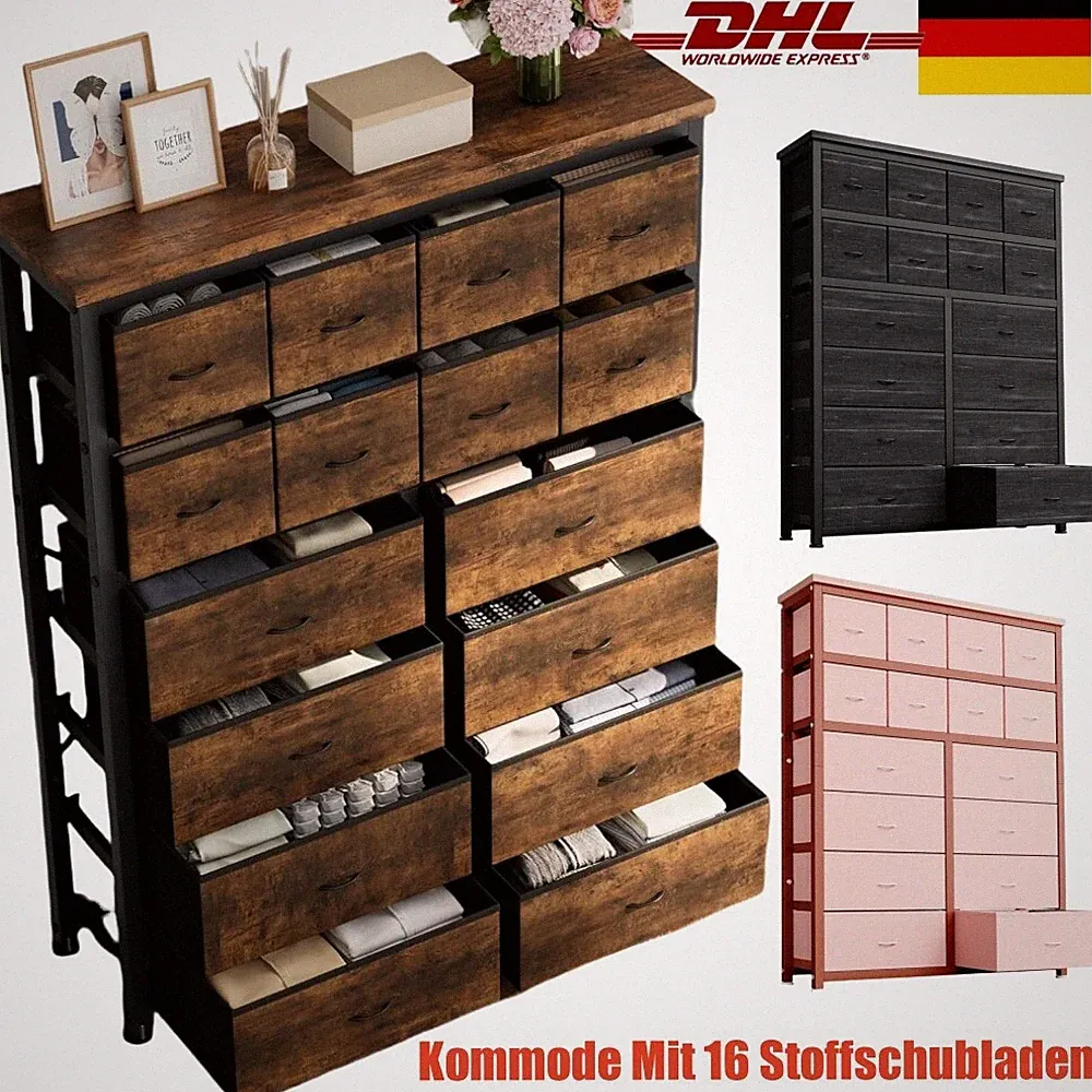 💥Kommode 16 Stoffschubladen Hohe Kommode Organizer Kleidung Schubladenschrank