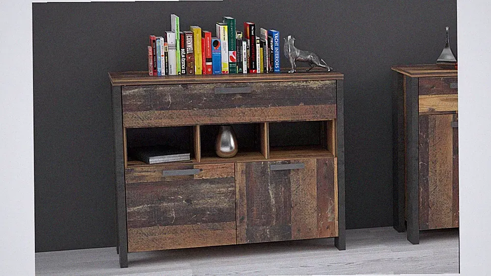 Kommode 2 Clif Anrichte Sideboard Schrank old wood vintage und Beton dunkelgrau