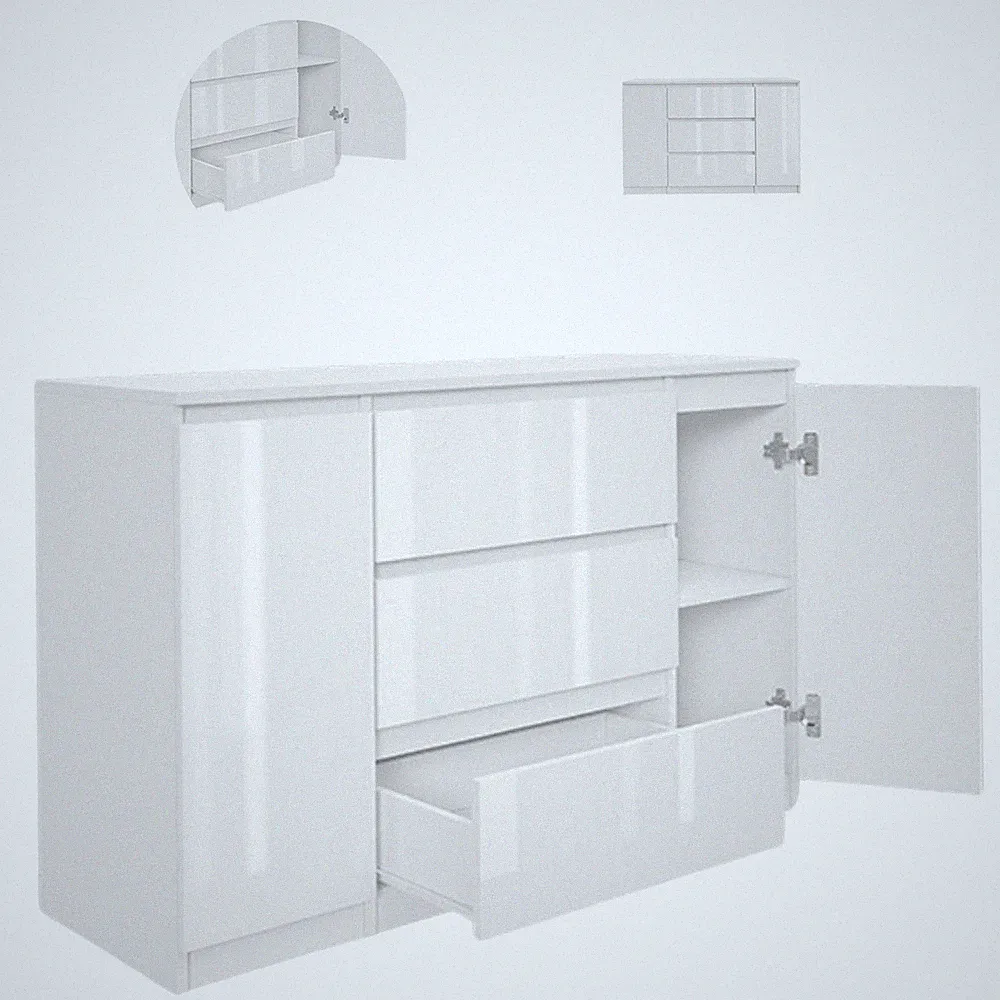 Kommode 2 Türen 3 Schubladen 120x40x75 cm | Ideal für Schlafzimmer, Wohnzimmer