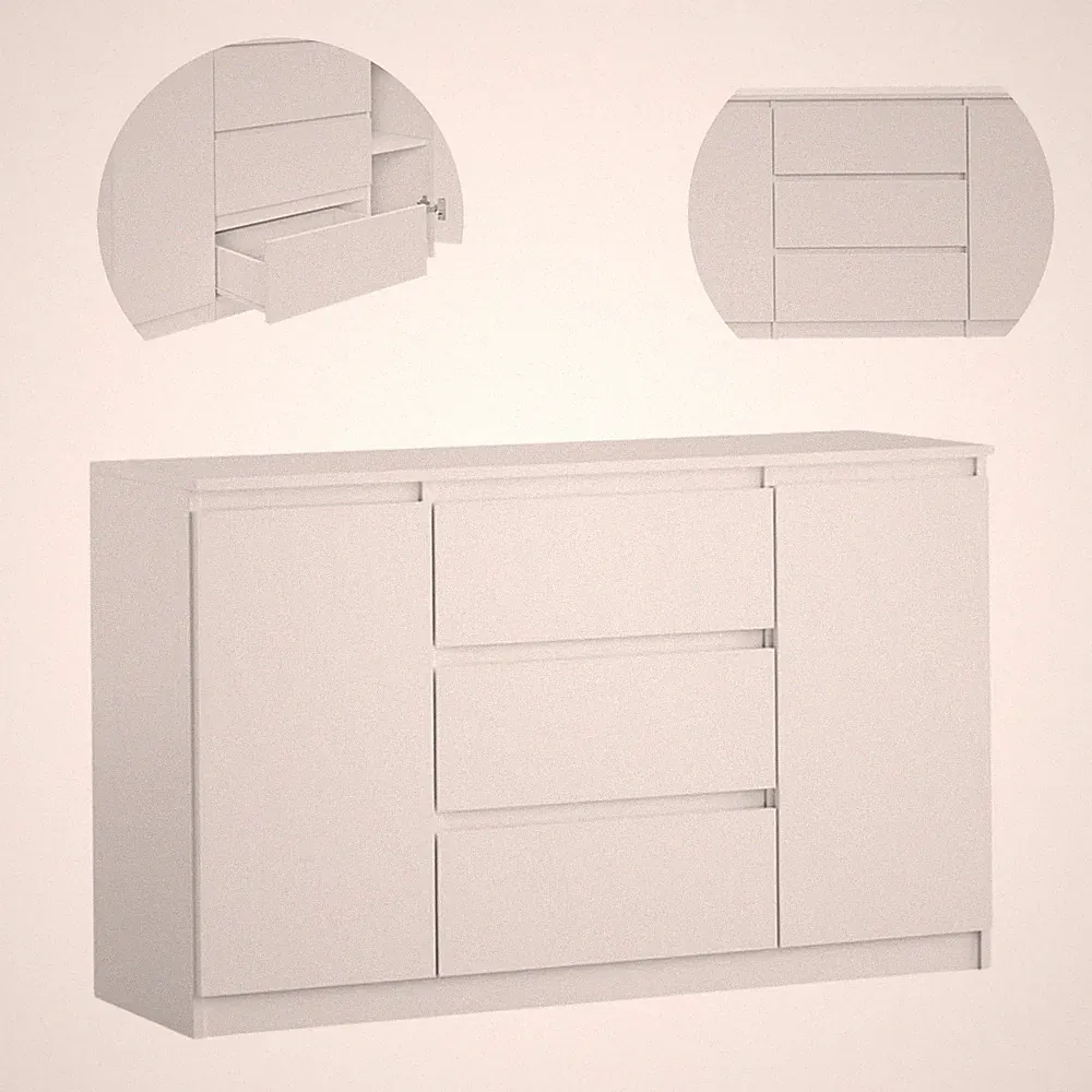 Kommode 2 Türen 3 Schubladen 120x40x75 cm | Ideal für Schlafzimmer, Wohnzimmer