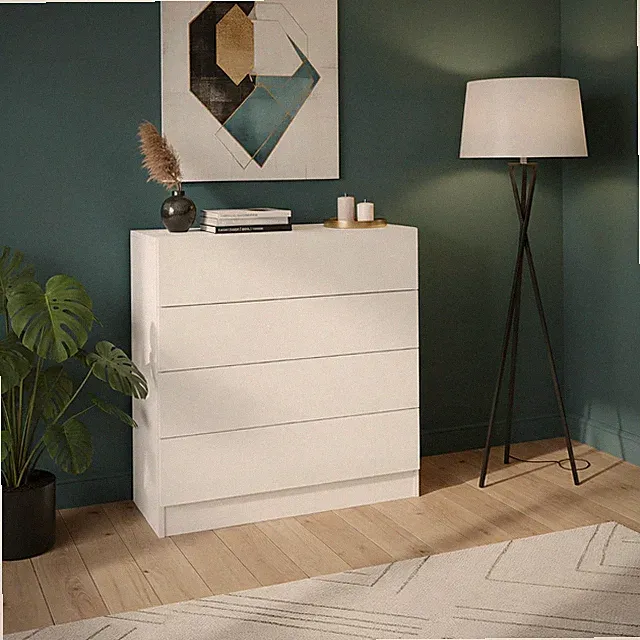 Kommode 4 Schubladen Sideboard Schubkastenschrank Weiß Hochglanz Schwarz VAASA