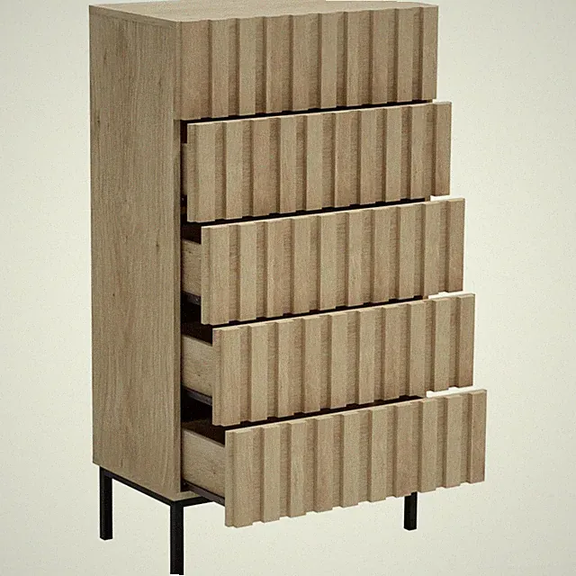 Kommode 5 Schubladen modern Holz Natur Sideboard Schrank Wohnzimmer