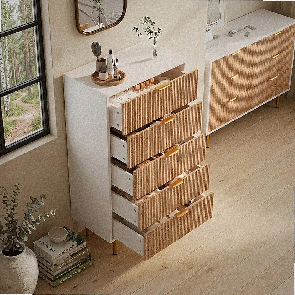Kommode 5 Schubladen Schlafzimmer Möbel Kleidung Nachttisch Aufbewahrung Weiß