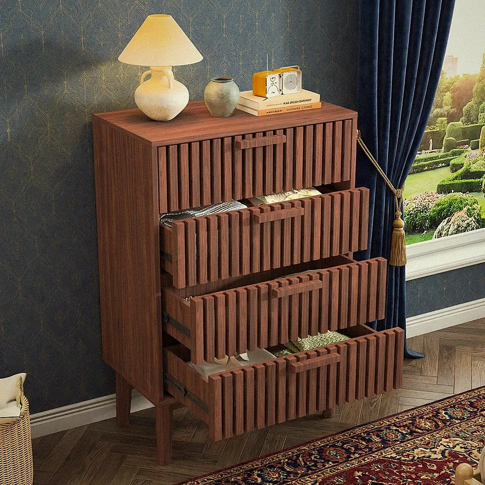 Kommode 60×34×91 cm Sideboard Anrichte Schrank Vitrine Beistellschrank Nussbaum