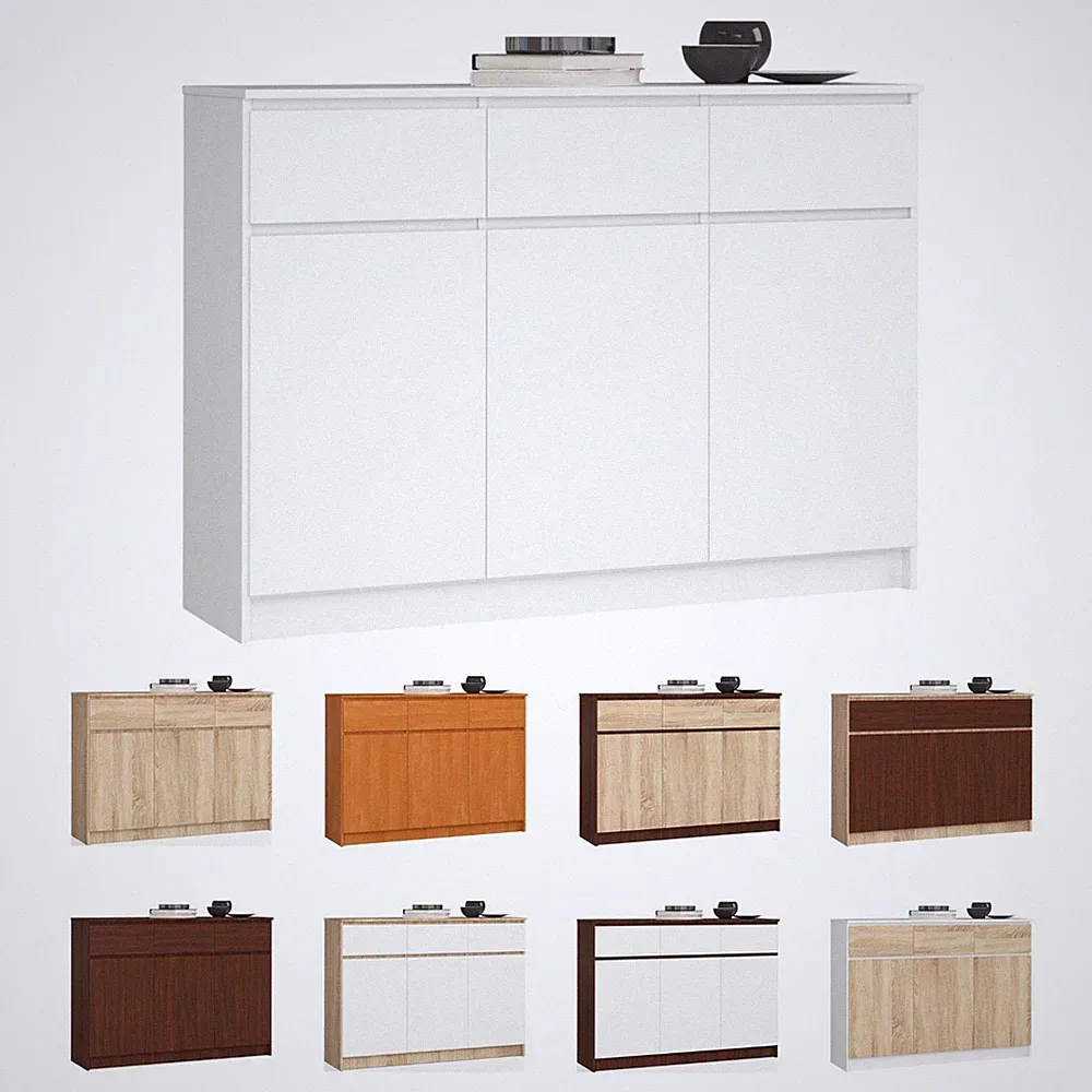 Kommode AKORD K140 mit 3 Türen, 3 Schubladen und 6 Ebenen B138 x H99 x T40 cm