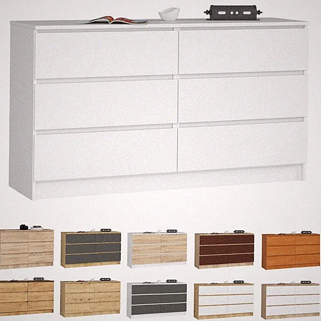 Kommode AKORD K140 mit 6 Schubladen B138 x H77 x T40 cm