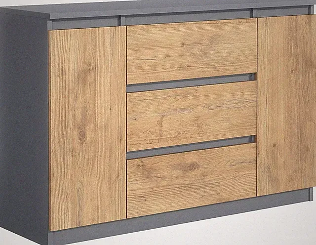 Kommode Anthrazit/Lancelot Matt mit 3 Schubladen und 2 Türen 120 cm Schlafzimmer