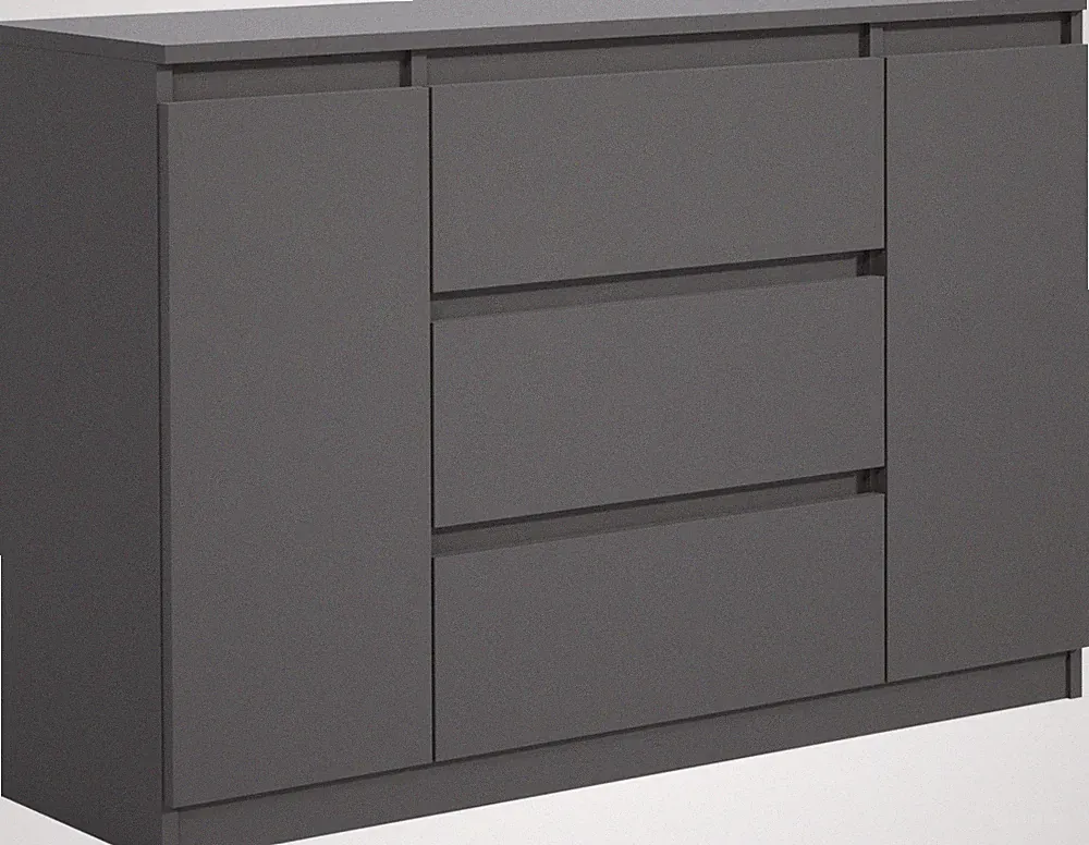 Kommode Anthrazit mit 3 Schubladen und 2 Türen 120 cm; Wohnzimmer, Schlafzimmer