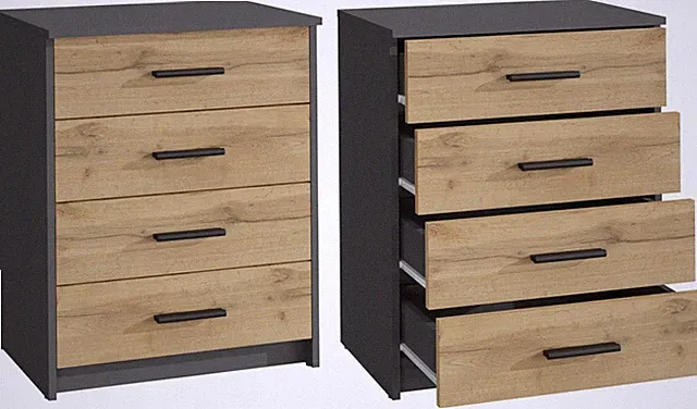 Kommode BODO 60cm 4S Anthrazit-Wotan, 4 Schubladen für Kleidung und Spielzeug