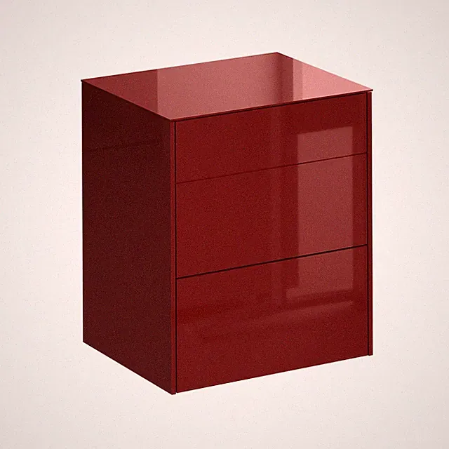 Kommode - bordeauxrot glänzend - bordeauxrot matt - mit Glas - 2 Schubkästen