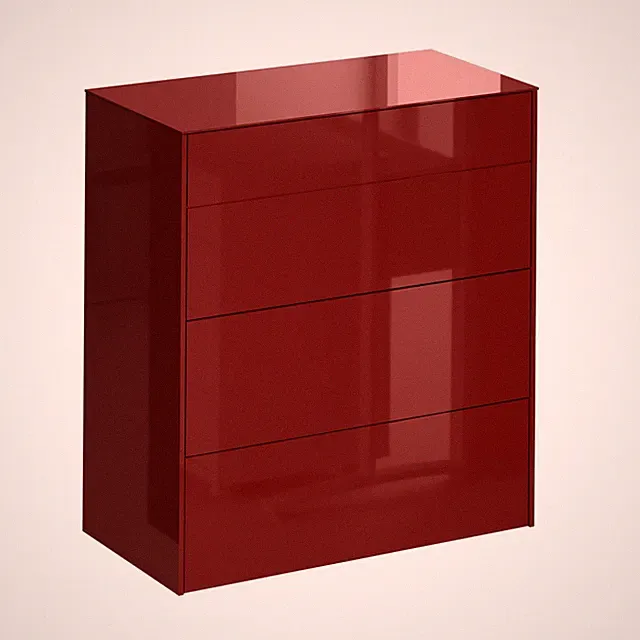 Kommode - bordeauxrot glänzend - bordeauxrot matt - mit Glas - 3 Schubkästen