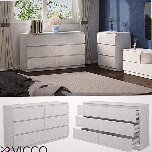 Kommode Calisto, Weiß 138 x 78,5 cm, mit 6 Schubfächer, Sideboard, Schrank Vicco