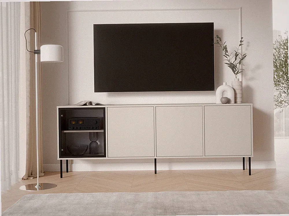 Kommode DOMI 200 | Glasfront | Sideboard | Push-to-Open | Metallfüße 20 c