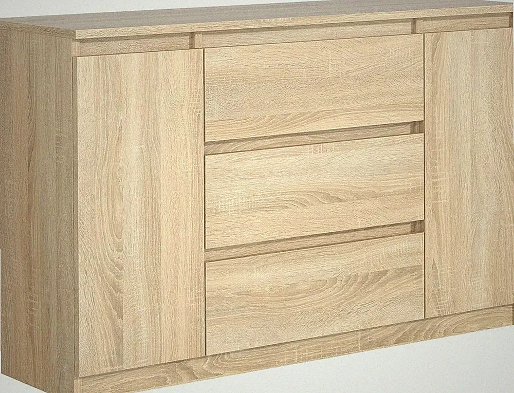 Kommode Eiche-Sonoma Matt mit 3 Schubladen und 2 Türen 120 cm - Sideboard