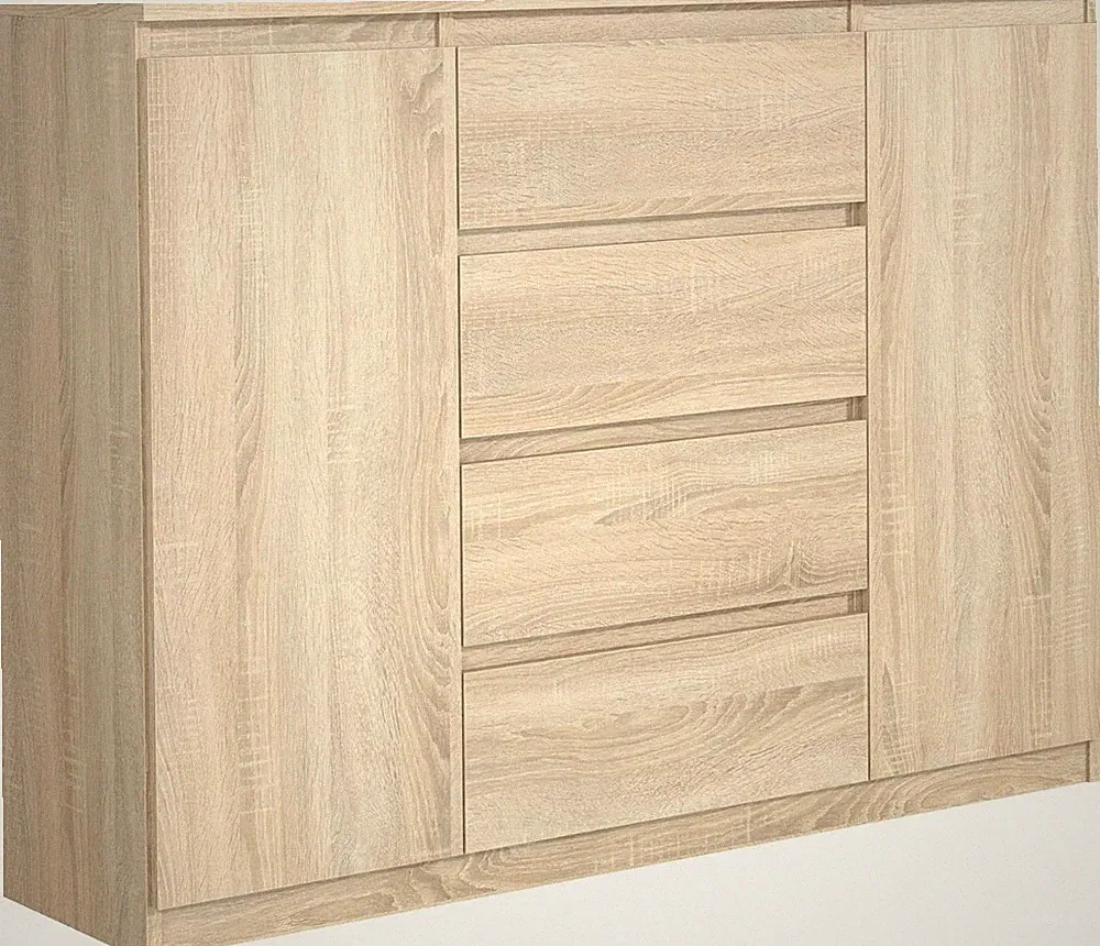 Kommode Eiche-Sonoma Matt mit 4 Schubladen und 2 Türen Sideboard Wohnzimmer
