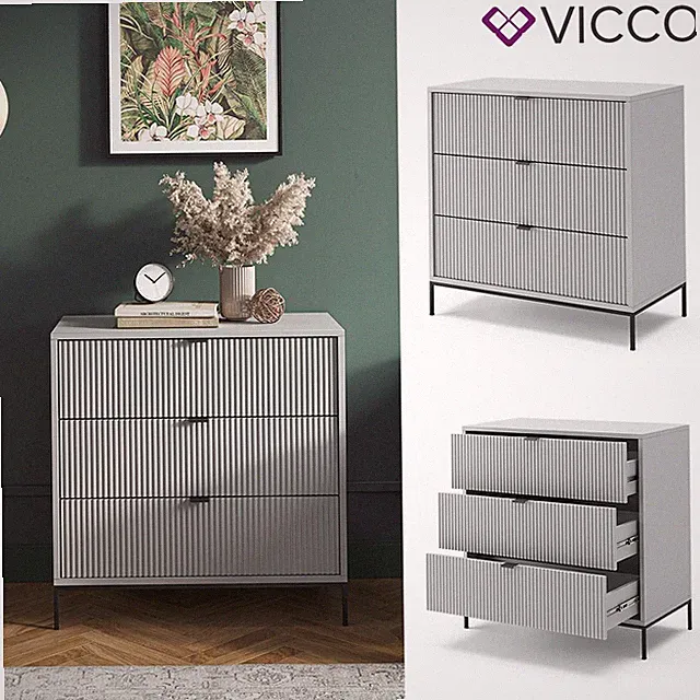 Kommode Eliza, Grau 80 x 42cm, mit 3 Schubfächer, Wohnzimmer, Schlafzimmer Vicco