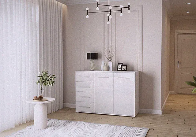 Kommode FRIDA 01 S Weiß/Weiß + Semigloss 135 cm