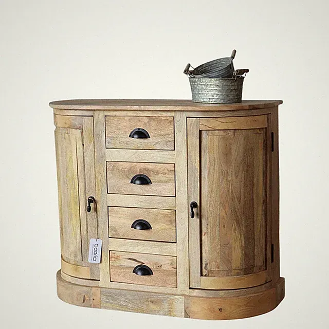 Kommode GUILLON halbrund braun Massivholz Landhaus Antik Barock Vintage