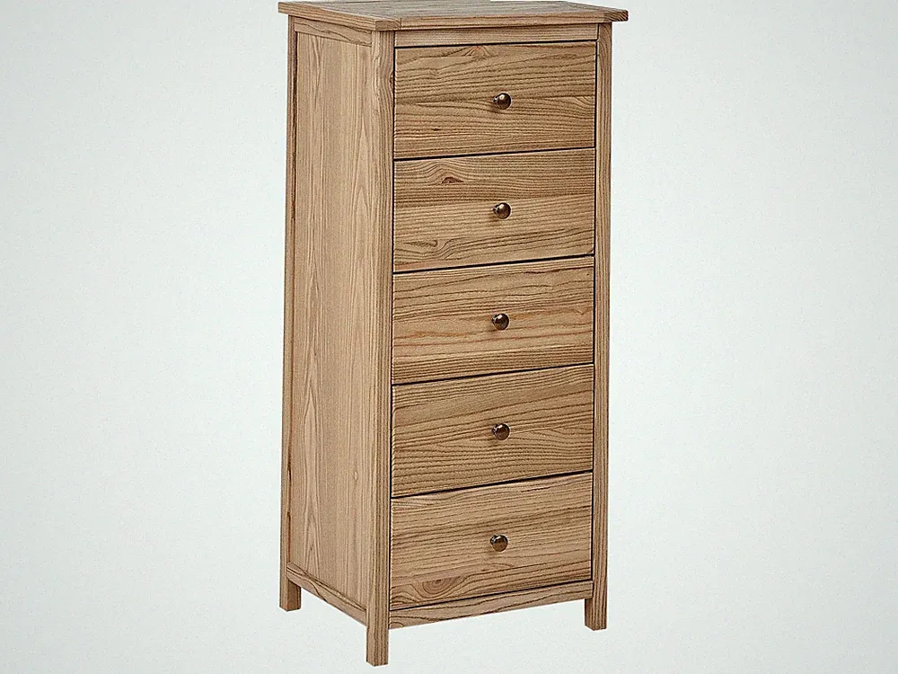 Kommode heller Holzfarbton mit 5 Schubladen 50 cm Massivholz rustikal Salton