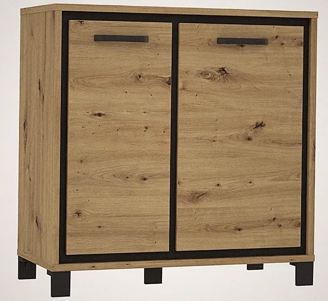 Kommode Highboard Sideboard 2 Türen Artisan Eiche Dekor Schwarz 92 x 92 cm