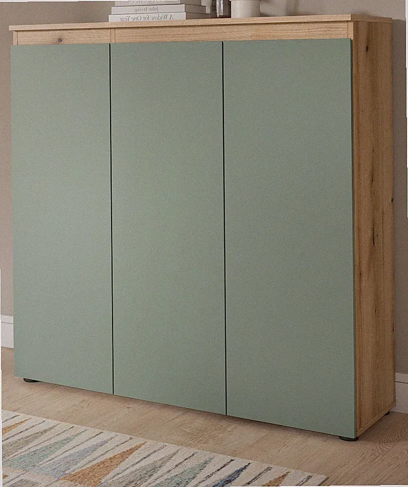 Kommode Hochkommode Mehrzweck Schuhkommode Grün Eiche 10 Fächer 105x111 Assino